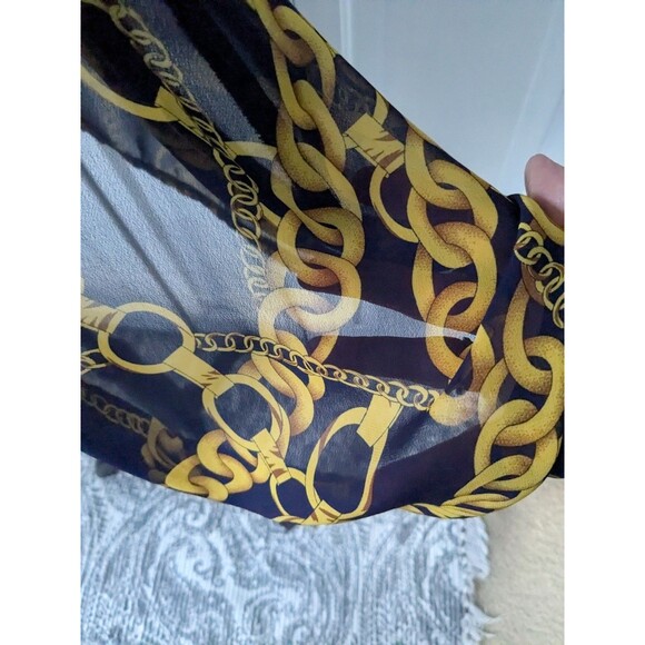 Feratelli Tunic Top Womens S Flowy Navy Status Print Sheer Moto Zip RollTab Glam - Picture 9 of 13